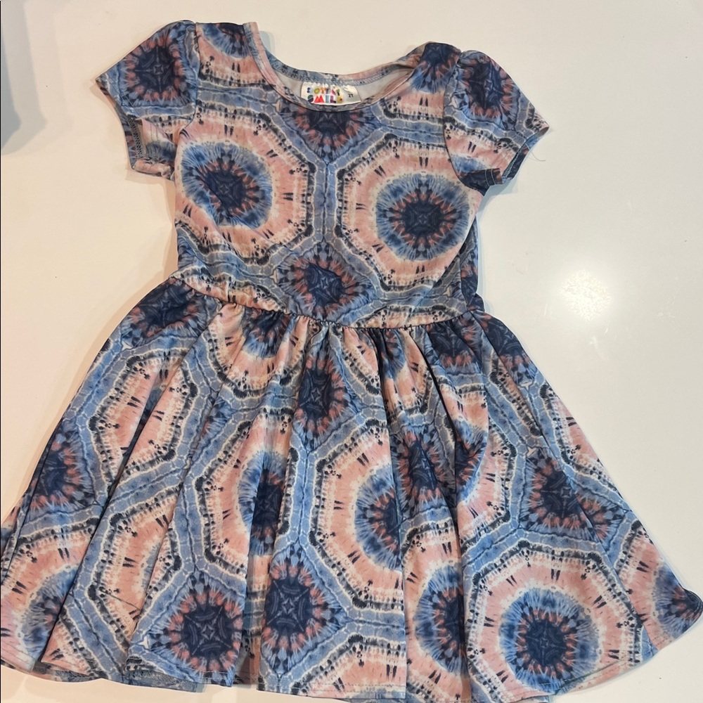 Dot Dot Smile Geometric Blue and Pink Kids Dress